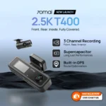 70mai Dash Camera T400 3 Channel 2.5K Front Cabin Rear View Speed Monitoring Car Dash Camera - 1 Year Replacement Warranty
