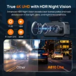 70mai 4K Dual Channel Dash Camera A810 Lite 4G Supported Wi-Fi 6  Speed Monitoring Car Camera - Image 3
