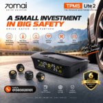 70mai TPMS Smart Tire Pressure Monitoring System Lite 2 With 4 External Sensors Solar Charging T05